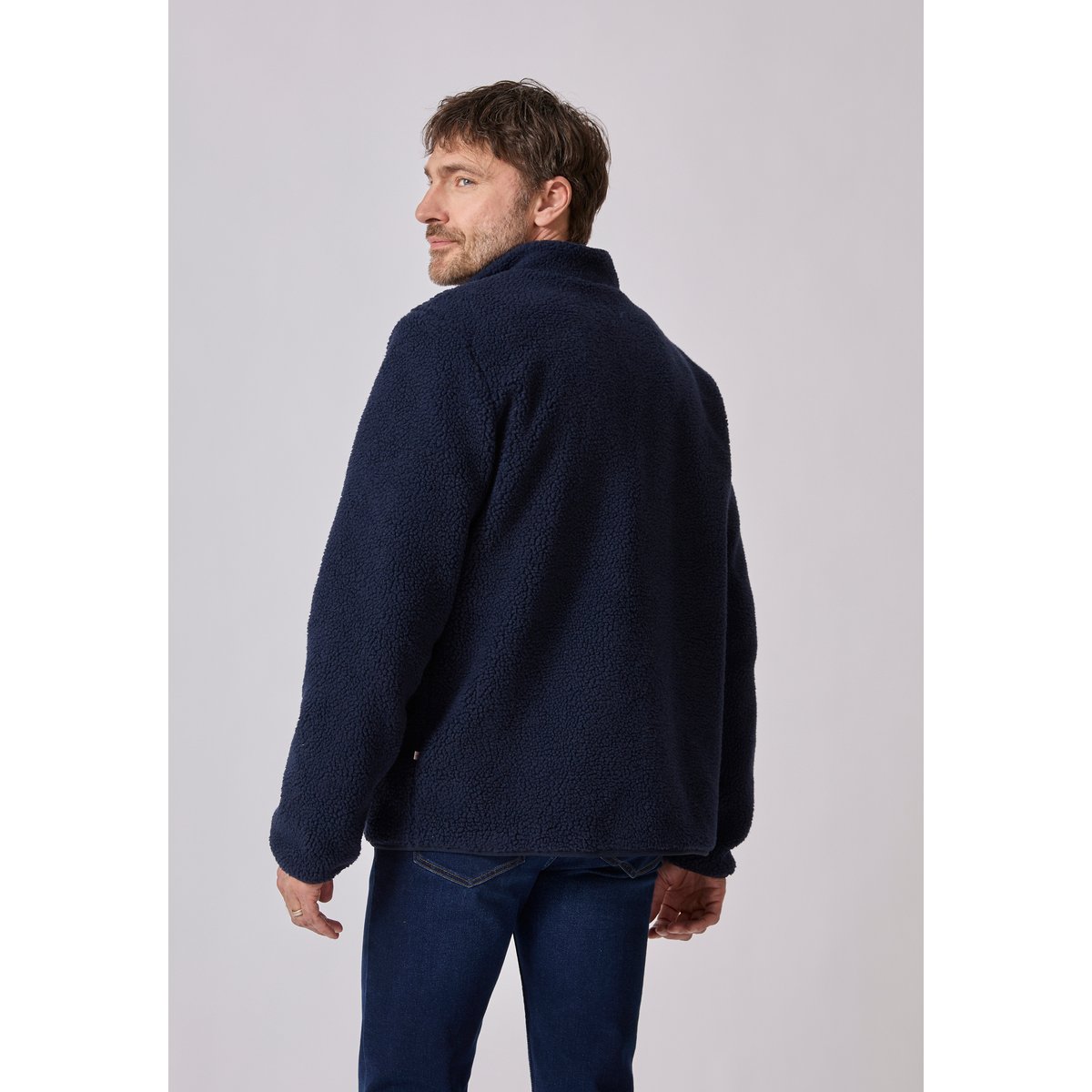 Veste zippée en maille moutonnée bleu marine, DAMART
