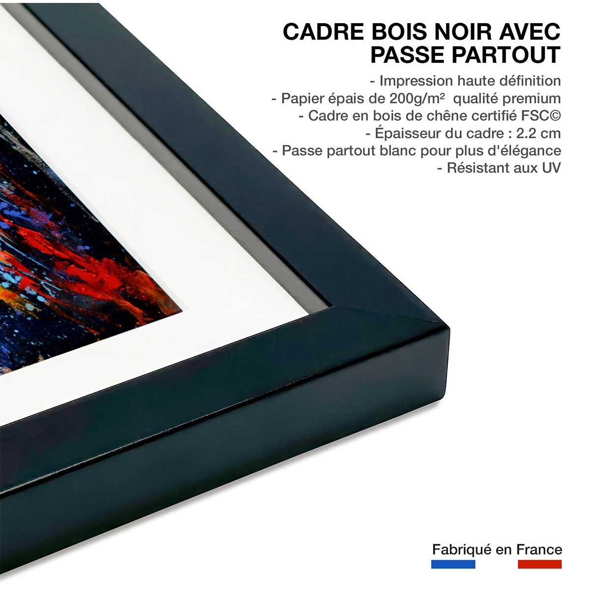 Affiche reflets d'eaux affiche + cadre en bois - noir, HEXOA
