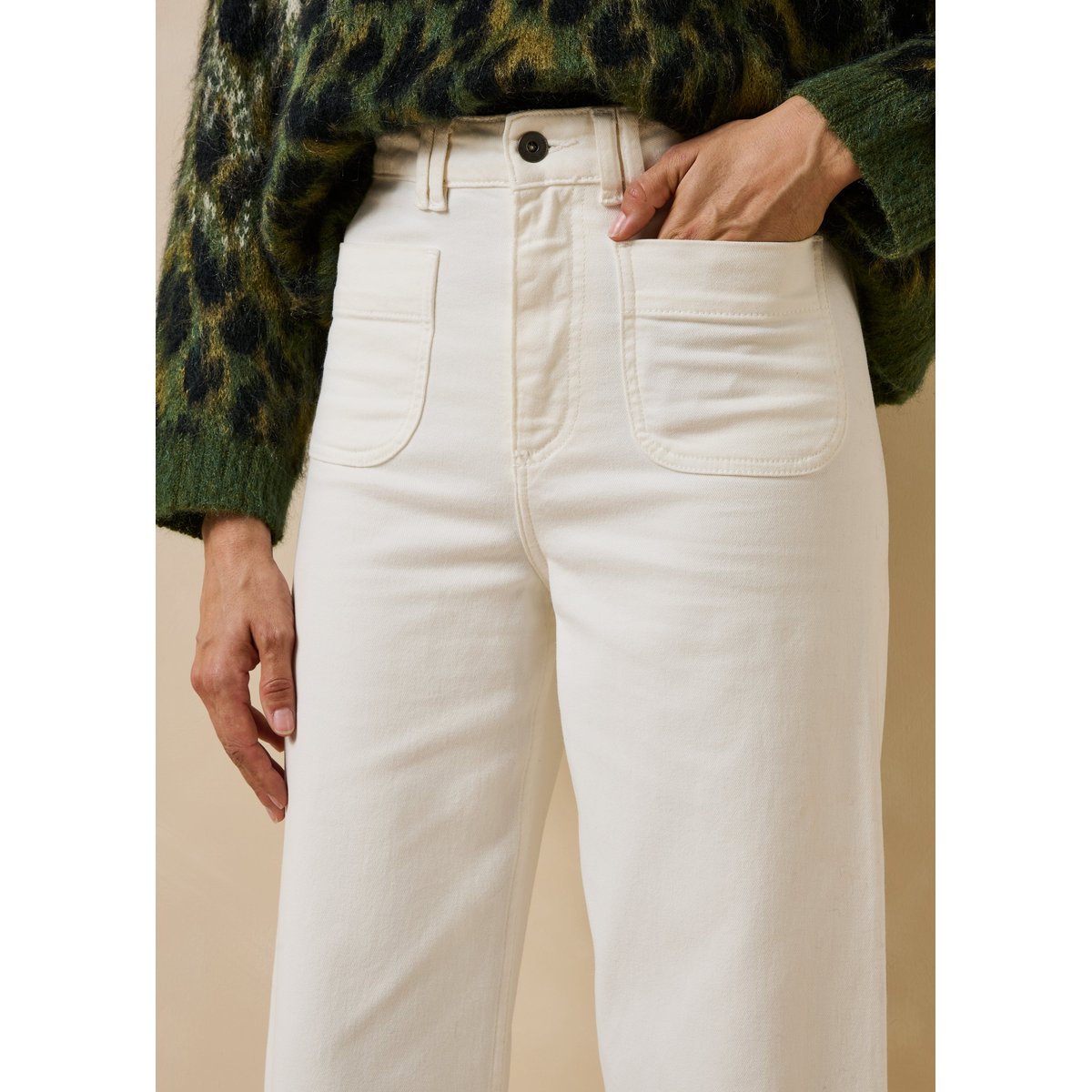 Jean droit taille haute en coton biologique blanc, LA FEE MARABOUTEE