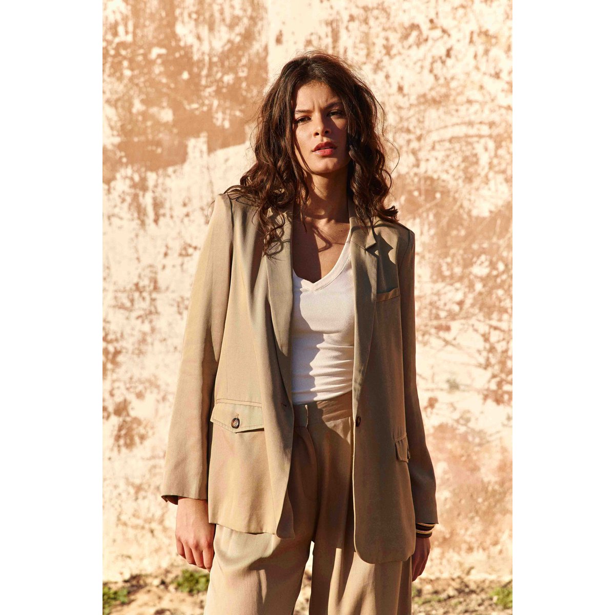 Veste  col tailleur uni VADALI 13-beige, LA PETITE ETOILE