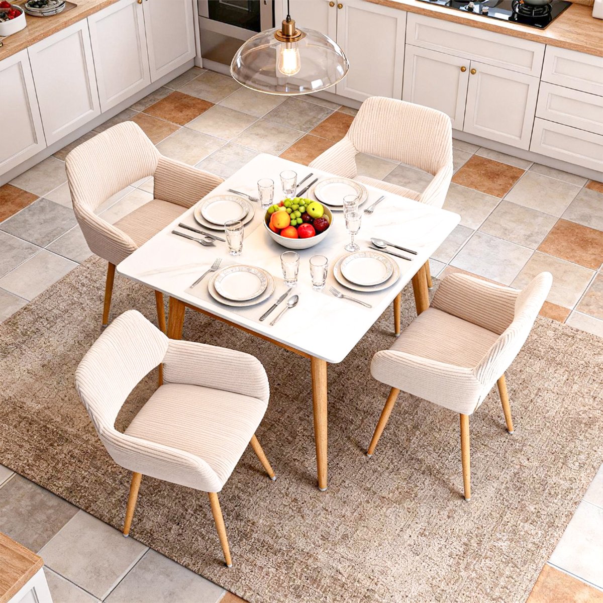 Lot de 4 chaises de salle à manger velours côtelé scandinave, CROMWELL beige, MEUBLES COSY