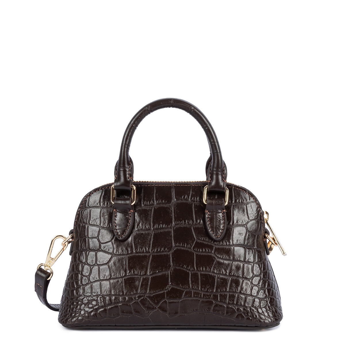 Borsa in pelle di vacchetta con motivo coccodrillo, EXO marrone, LANCASTER