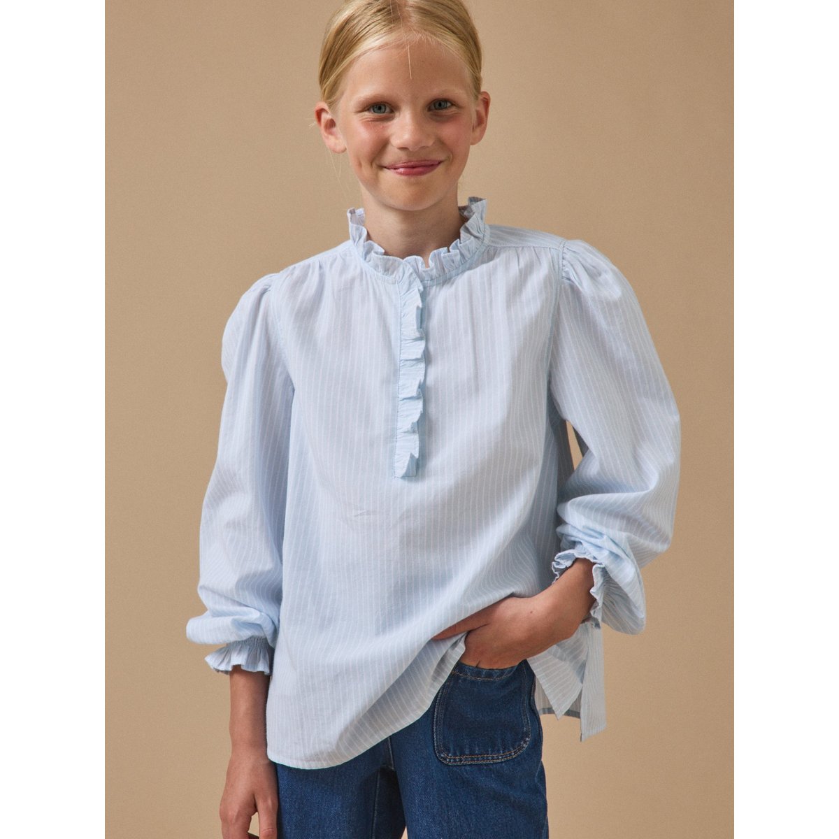 Blouse à volants rayure bleue, CYRILLUS