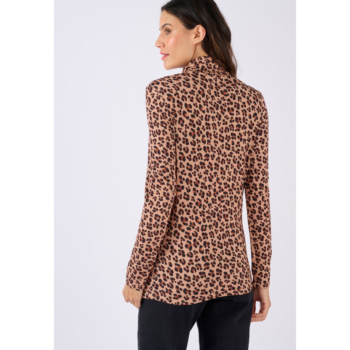 Sous pull col roulé marron beige animalier, DAMART