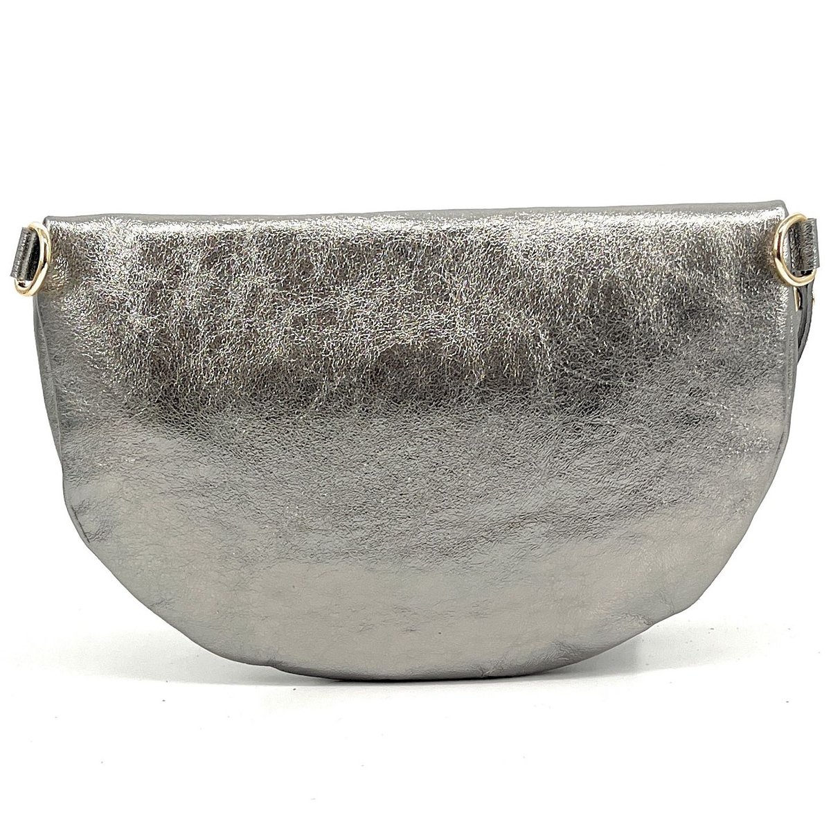 Sac banane en cuir irisé italien LOUNA argent moyen, OH MY BAG