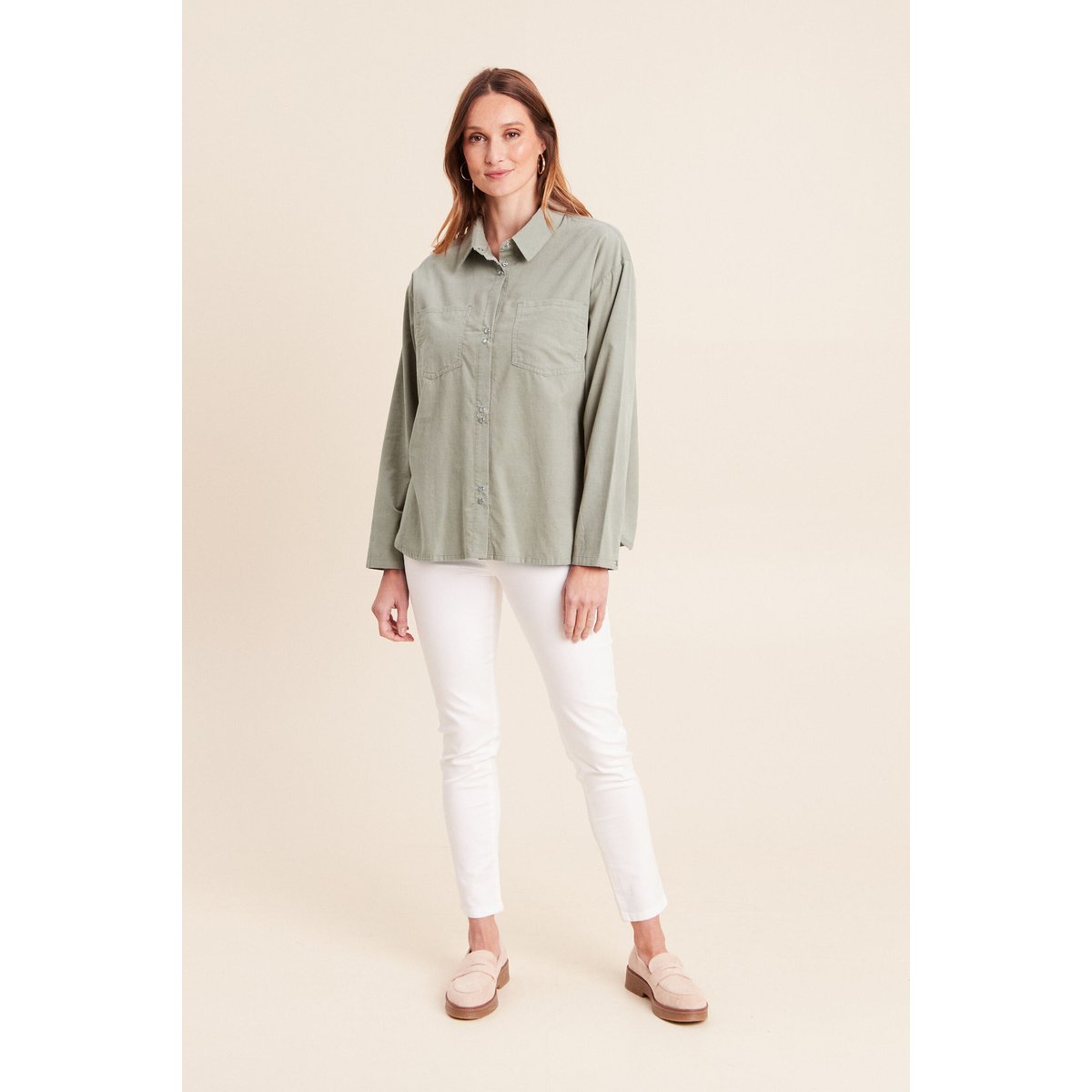 Chemise ample en velours milleraie vert clair, BREAL