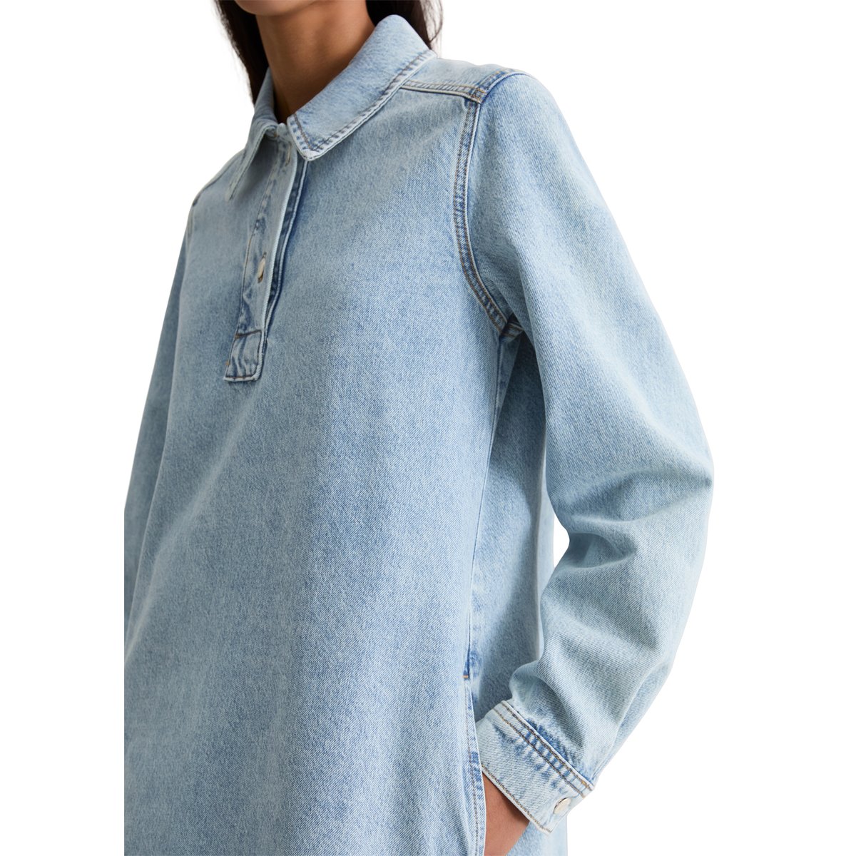 Robe courte en jean flare en denim rigide bleu clair, MARC O’POLO DENIM