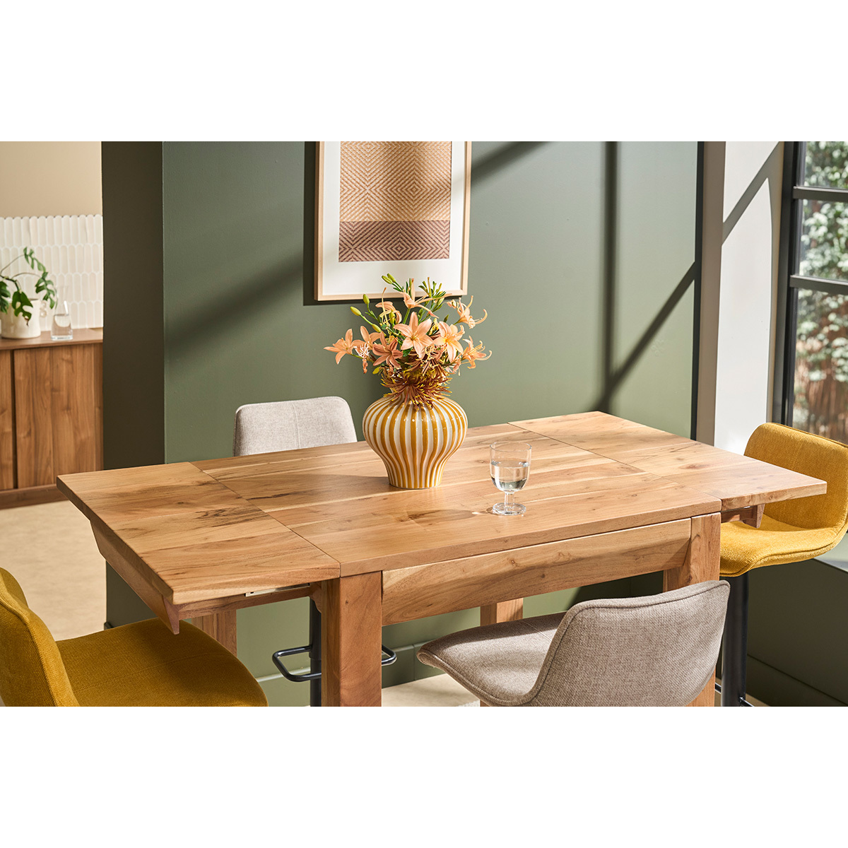 Table de bar haute extensible carrée en bois massif L80-135 cm BALTO naturel, MILIBOO