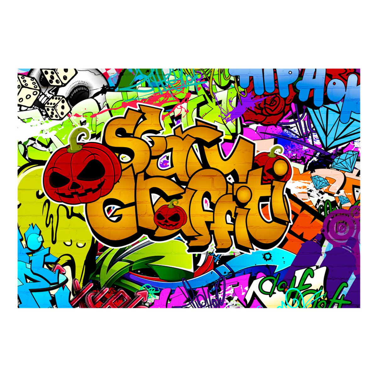 Papier peint intissé panoramique Street art Scary graffiti multicouleur, EDEN