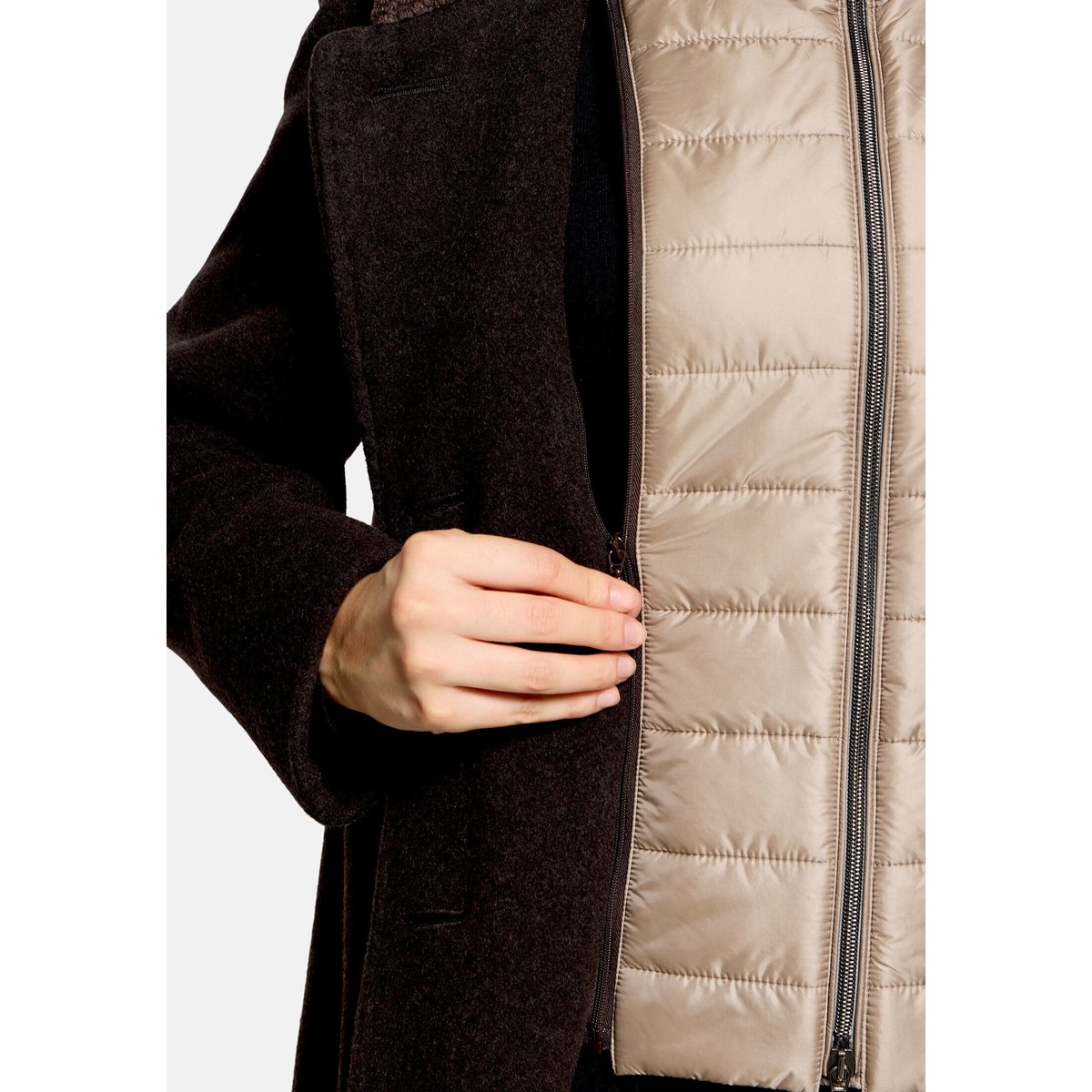 Veste en laine à capuche dark brown melange, GIL BRET