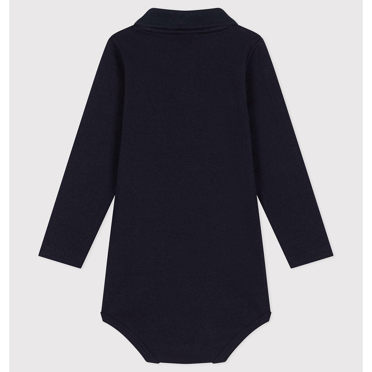 Body de mangas compridas, gola polo marinho, PETIT BATEAU