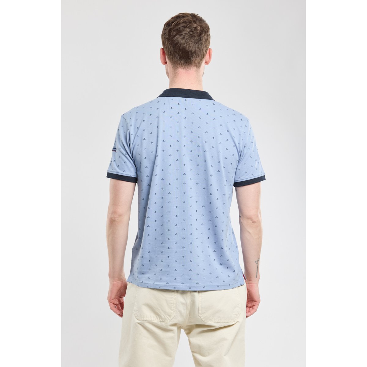 Polo imprimé en coton piqué eventide imprimé ancres, ARMOR-LUX