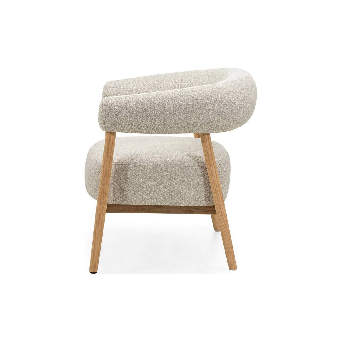 Fauteuil arrondi en tissu collection MUE beige clair et chêne naturel, RECOLLECTION