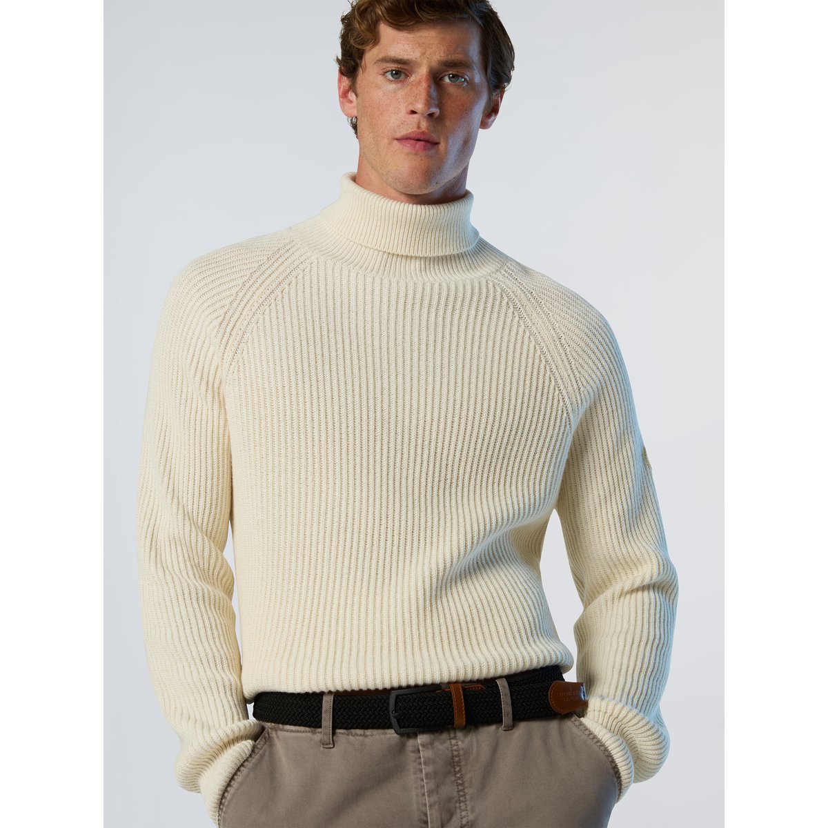 Pull pêcheur à col roulé côtelé crème, NORTH SAILS