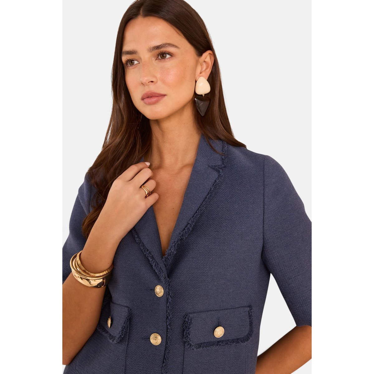 Veste de tailleur tweed en coton mélangé VALENCE denim brut, Maison 123