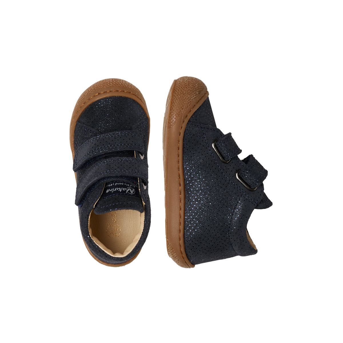 Chaussons premiers pas en suède pailleté COCOON VL marine, NATURINO