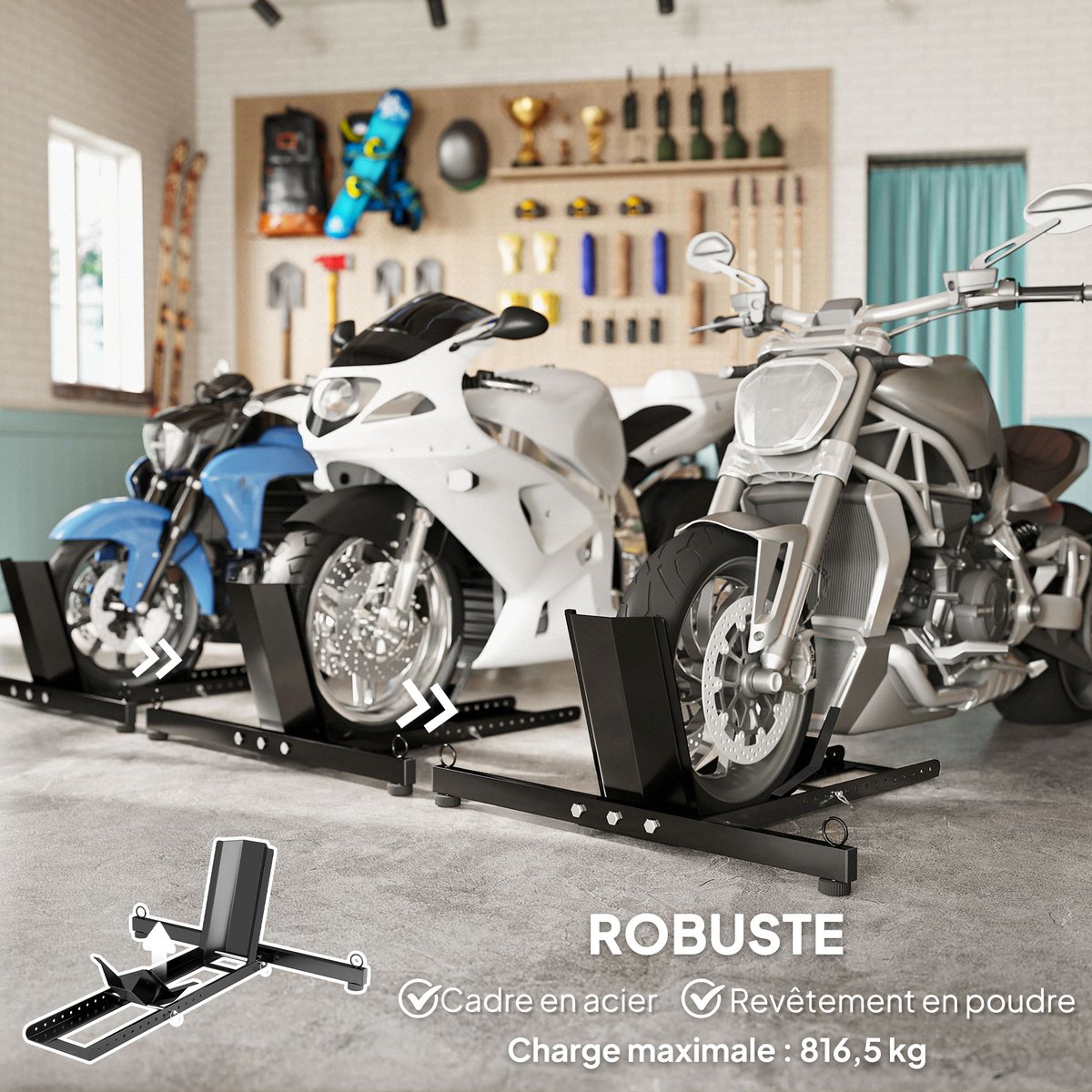 Cale de roue pour moto Acier Noir noir, HOMCOM