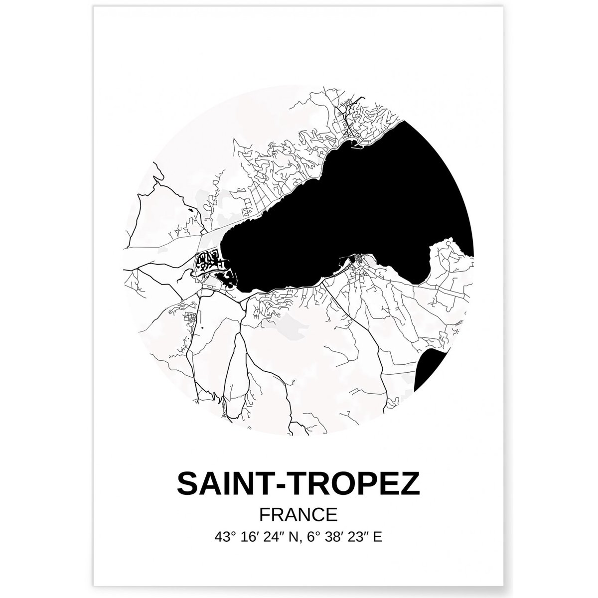 Affiche carte Saint-Tropez blanc, L'AFFICHERIE