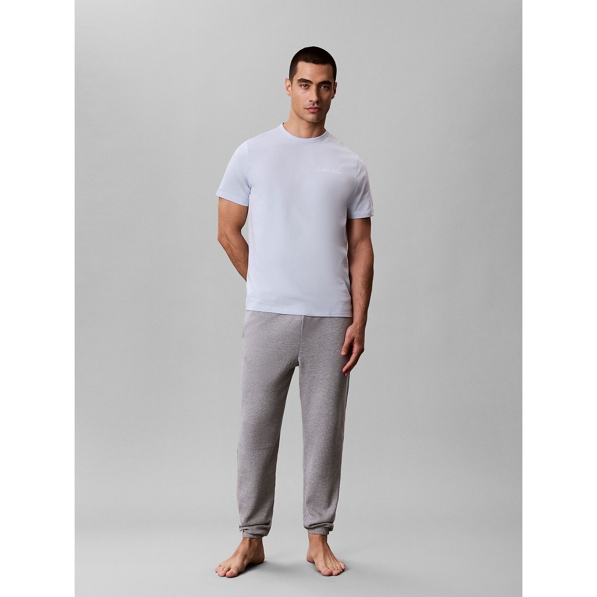 T-shirt de pyjama, manches courtes, en popeline bleu ciel, CALVIN KLEIN UNDERWEAR
