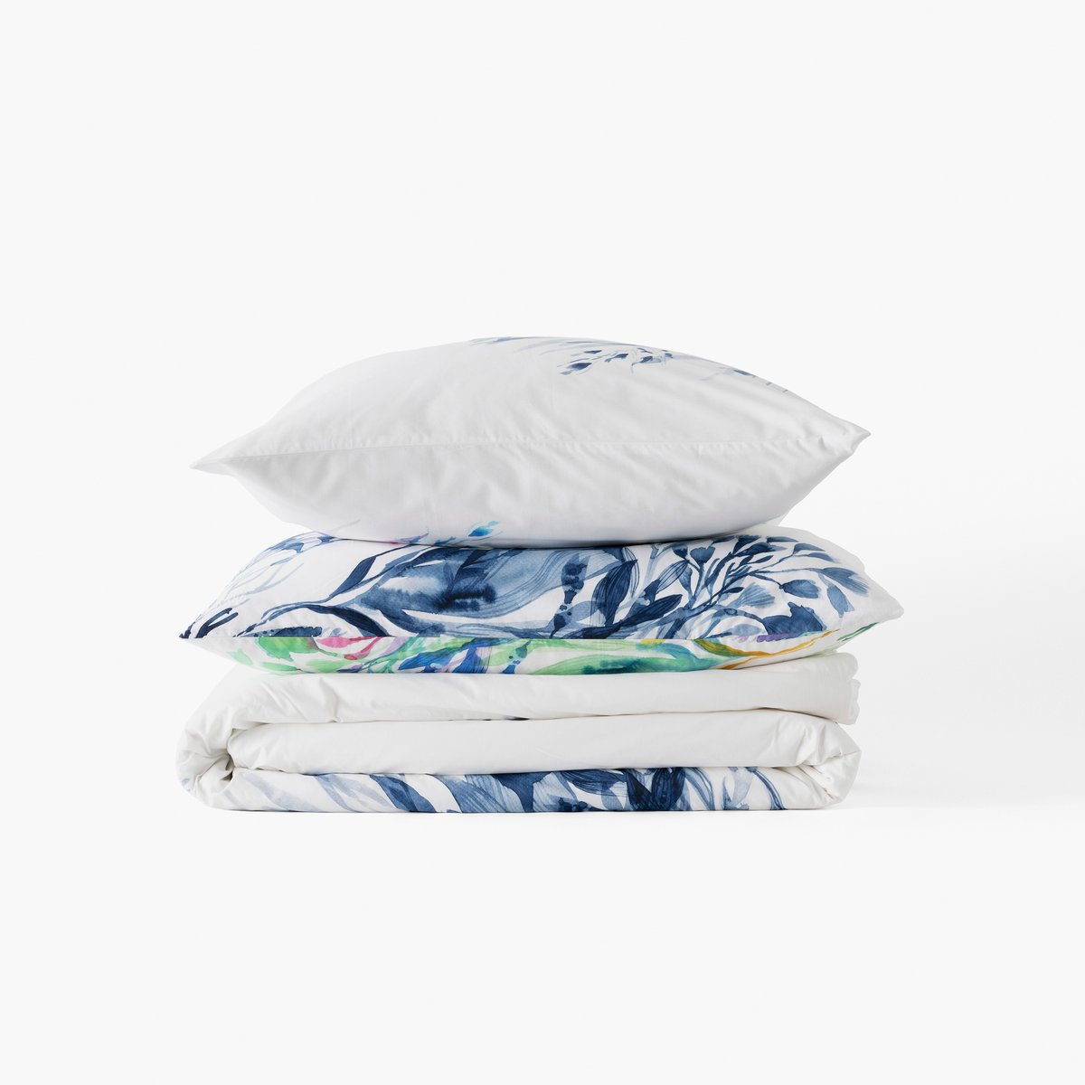 Housse de couette réversible coton DEMILUNE imprimé, CARRE BLANC