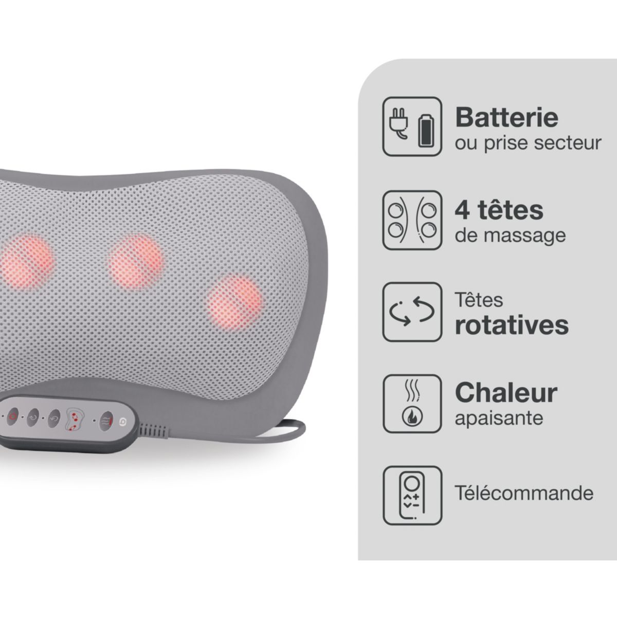 Coussin massant chauffant rechargeable eden gris, ESSENTIEL B