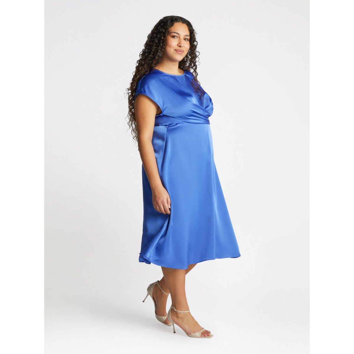 Robe en satin avec drapé bleu, FIORELLA RUBINO