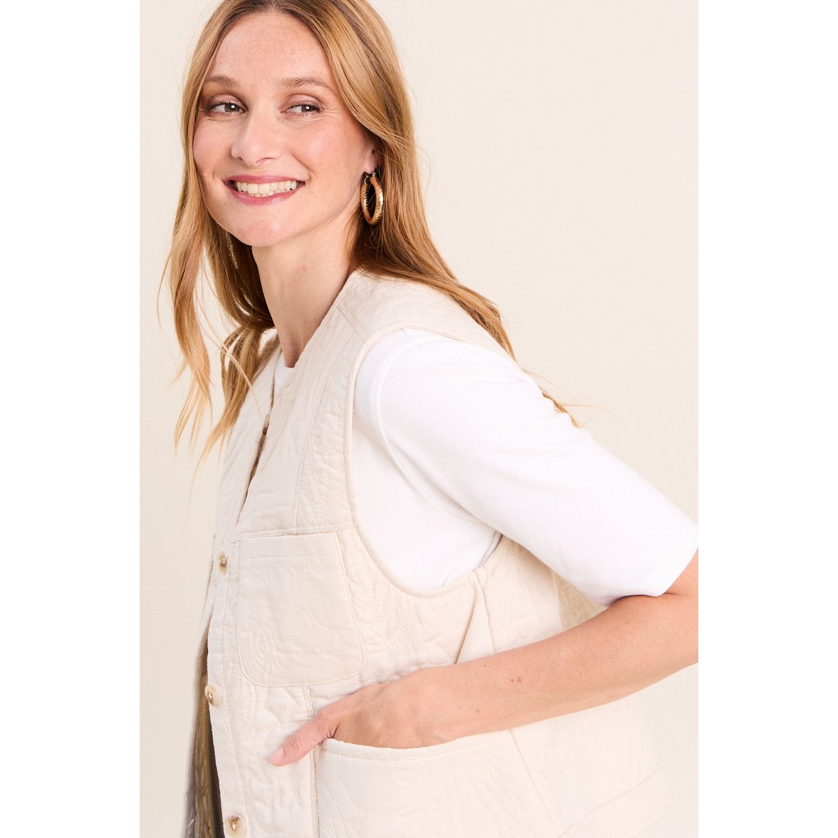 Gilet sans manches doublé coton ecru, BREAL
