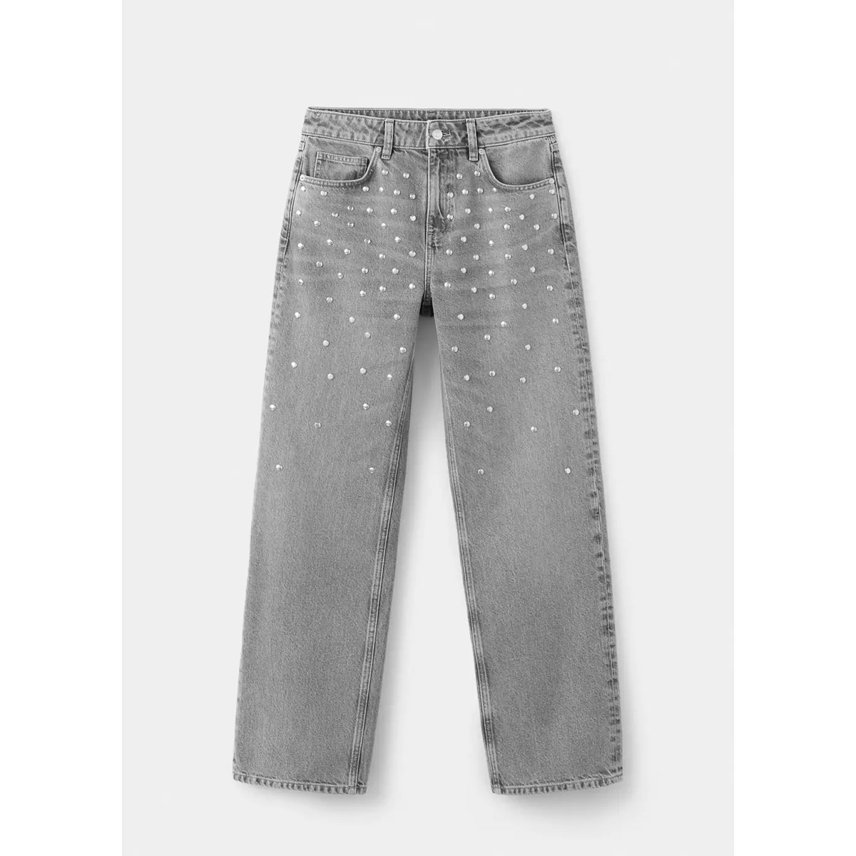 Jean taille normale clouté gris denim, MANGO