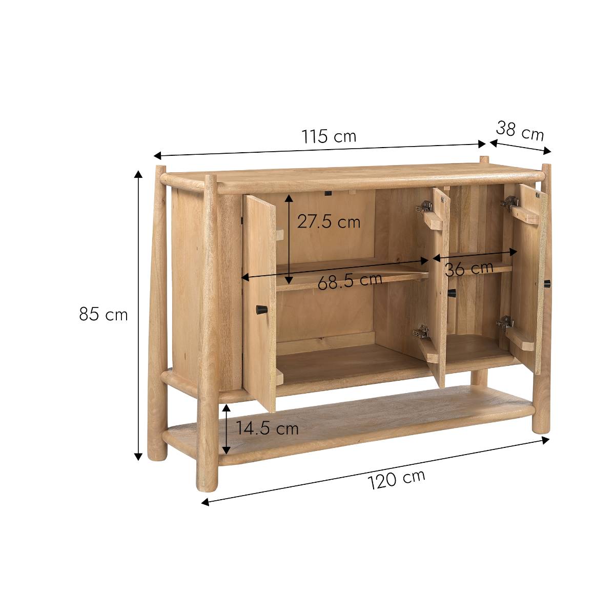 Buffet en bois de manguier ELIORINE bois clair, MADE IN MEUBLES 