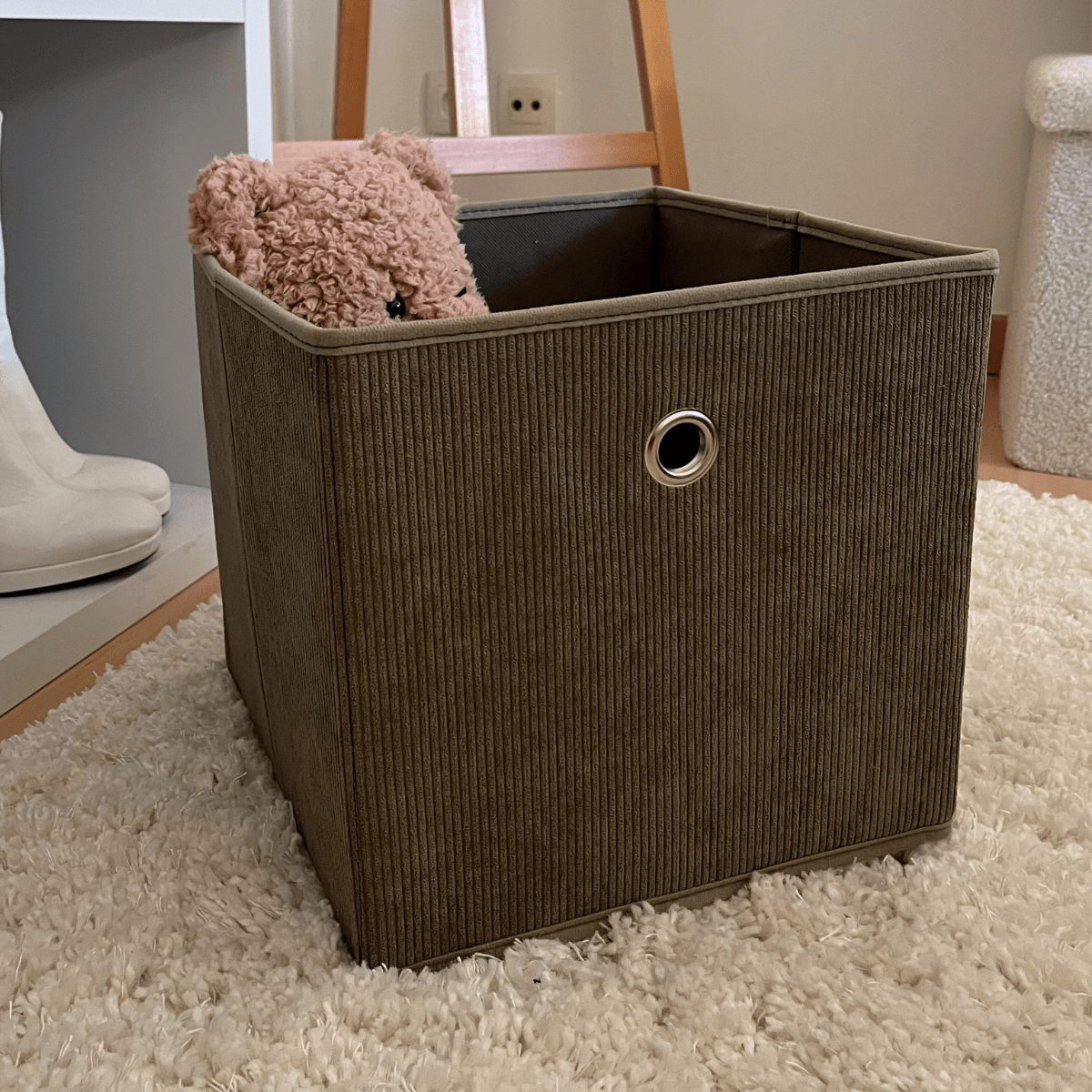 Cube pliable tissu velours côtelé kaki - H27 cm vert kaki, CALICOSY
