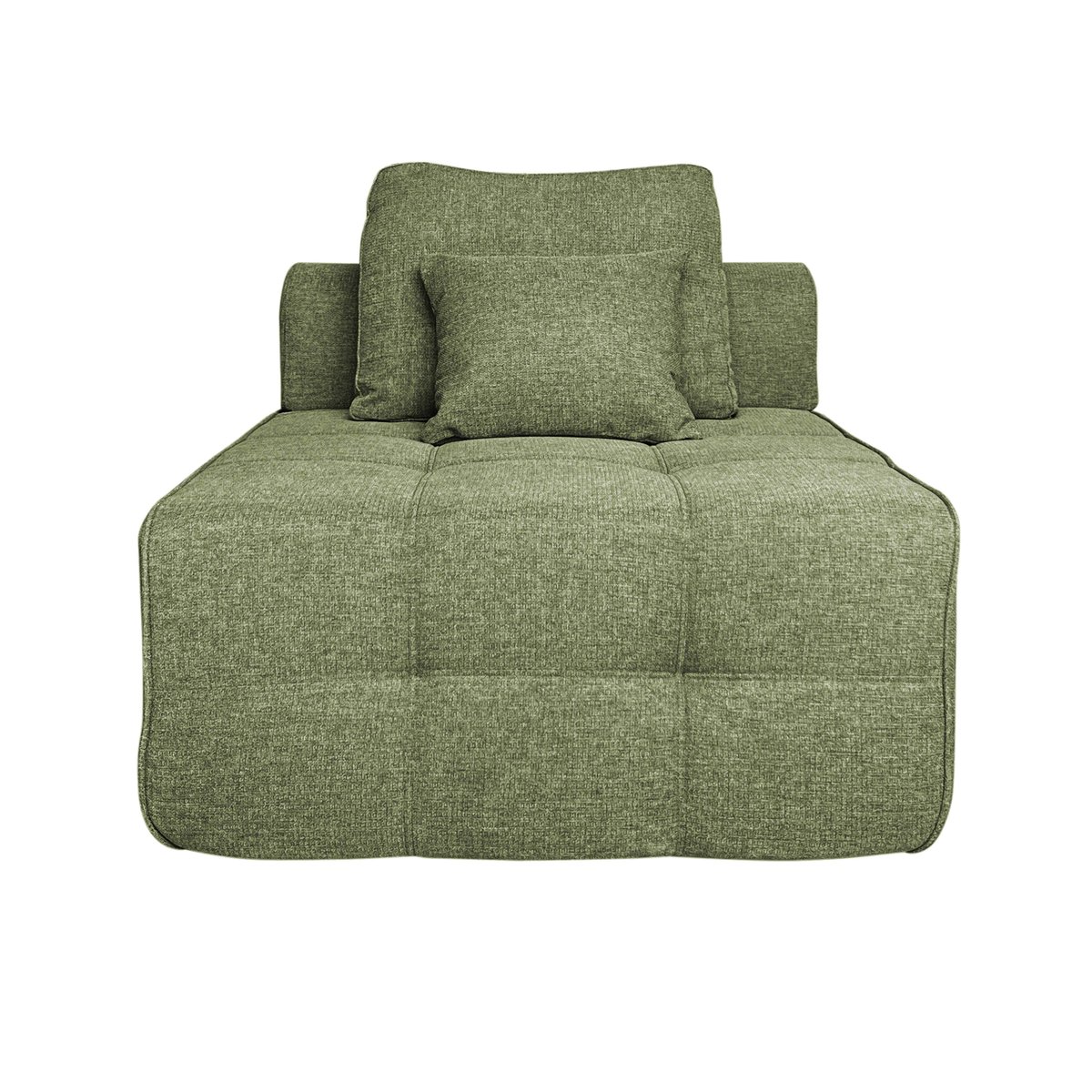 Canapé modulable compressé 5 places en tissu avec pouf et coussins, SNUGGY vert, OVIALA