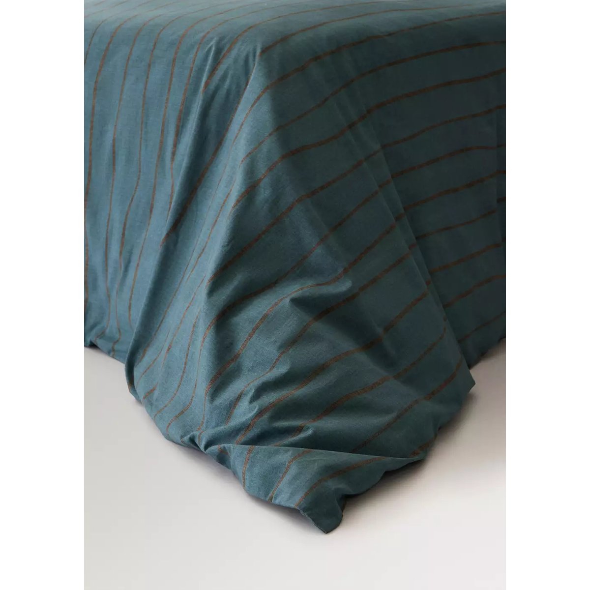 Housse de couette 100 % coton rayures lit 90 cm bleu pétrole, MANGO HOME