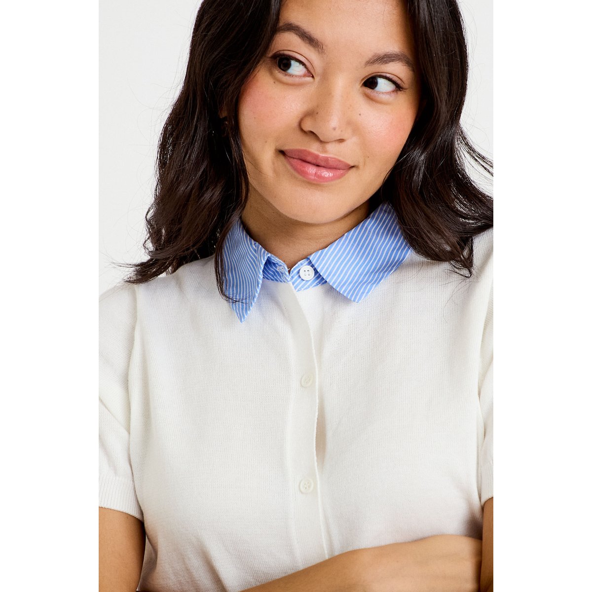 Polo col chemise manches courtes blanc, CACHE CACHE