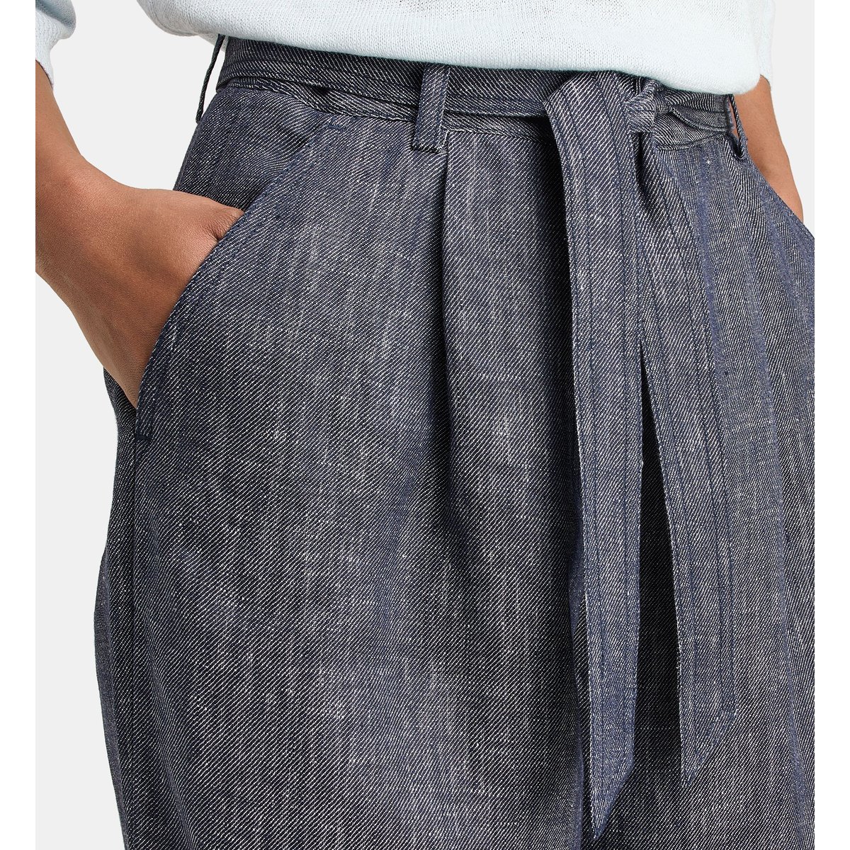 Pantalon large linen ceinture lin bleu marine, JODHPUR