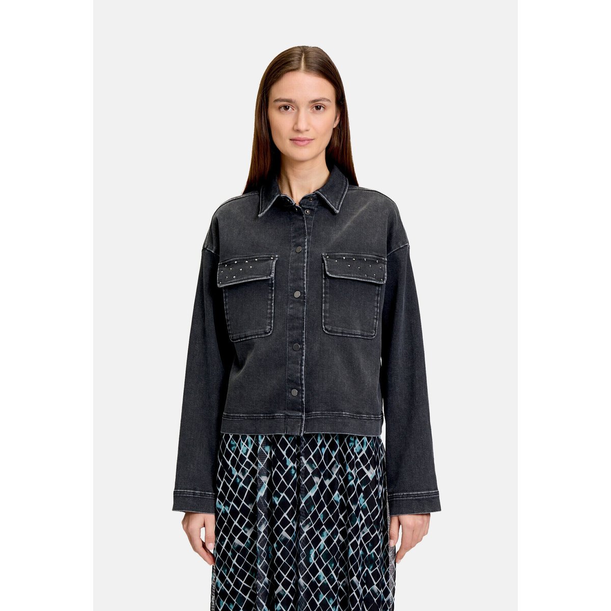 Veste en jean à poches plaquées dark grey denim, BETTY & CO