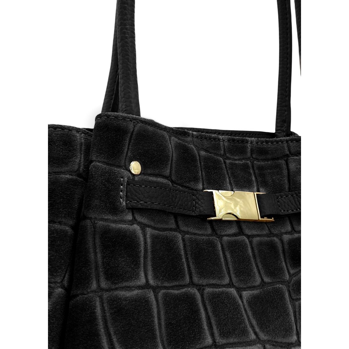 Grand sac cabas en cuir grainé et croûte de cuir OFF CAMPUS noir, OH MY BAG