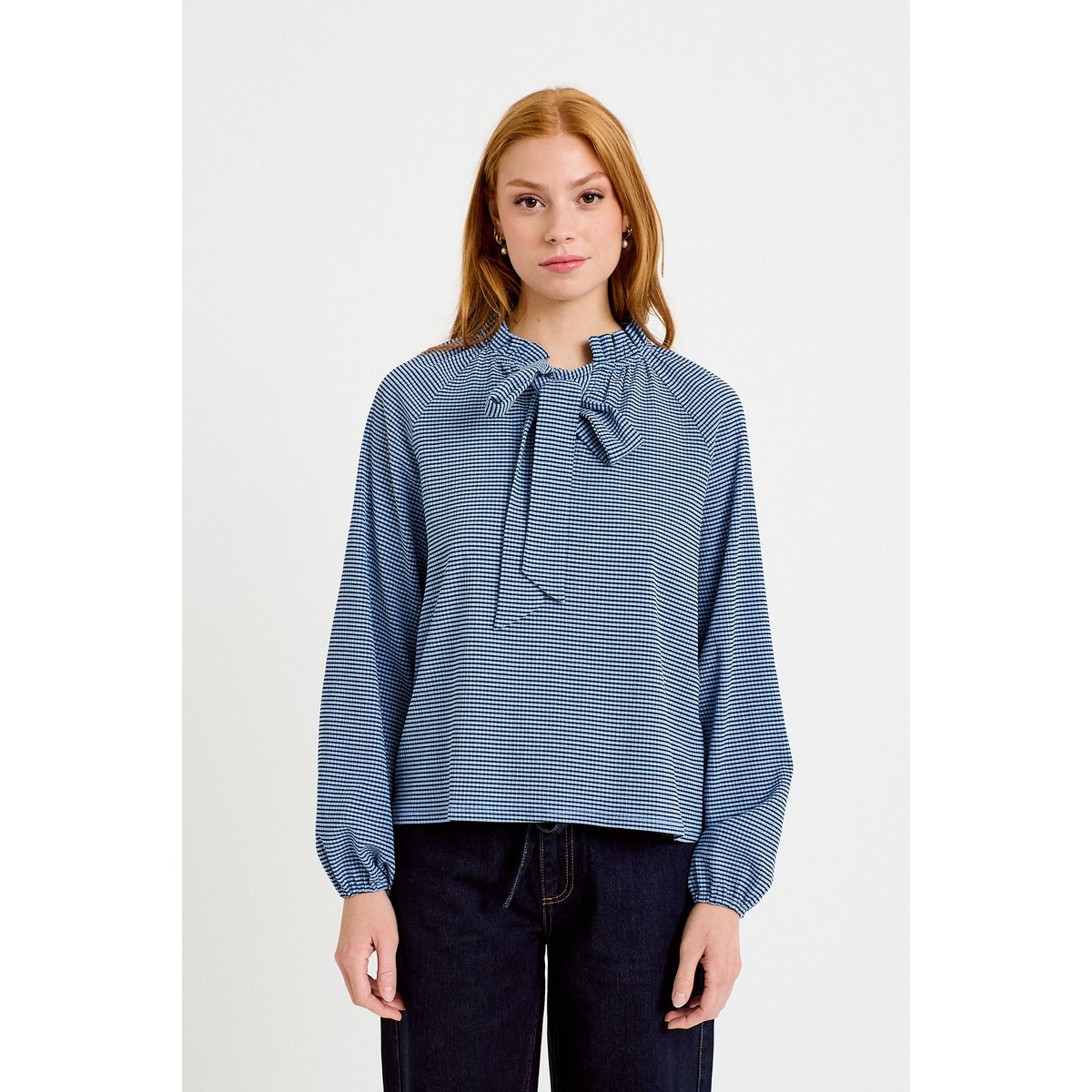 Blouse col montant manches longues bleu, CACHE CACHE