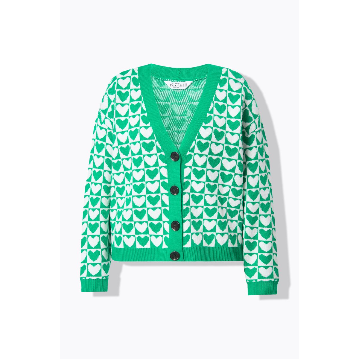 Cardigan oversize, cœurs vert émeraude, STUDIO UNTOLD
