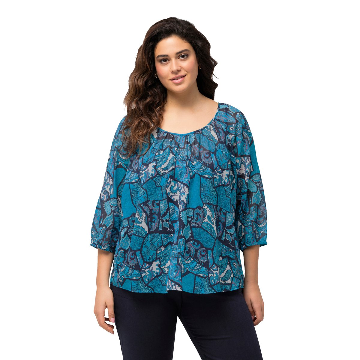 Blouse à imprimé floral bleu saphir, ULLA POPKEN