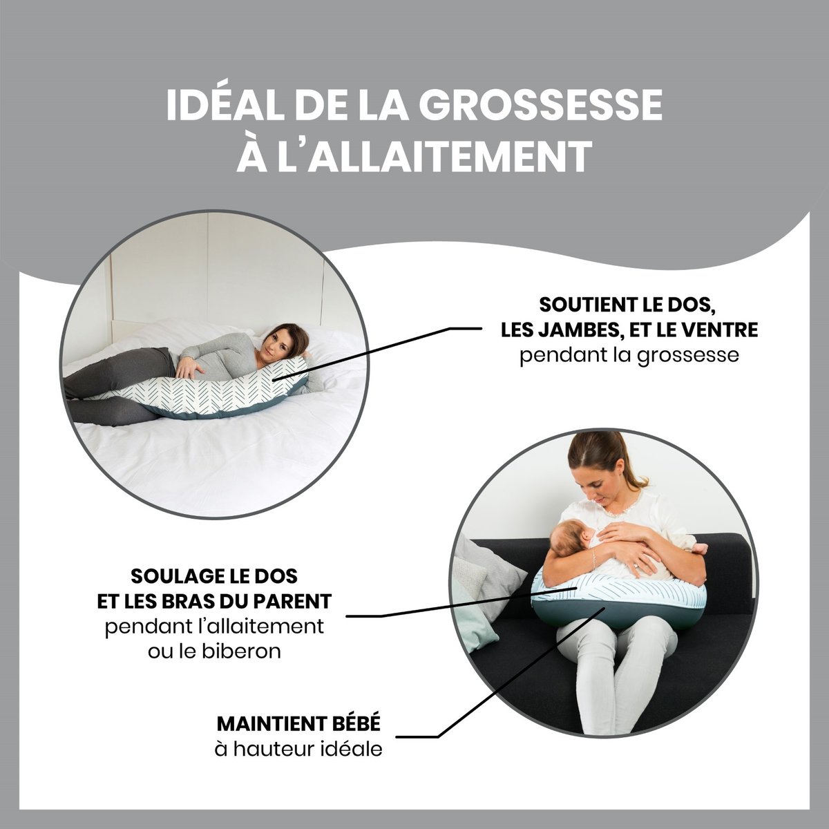 Coussin d'allaitement et de maternité doomoo gris foncé, BABYMOOV