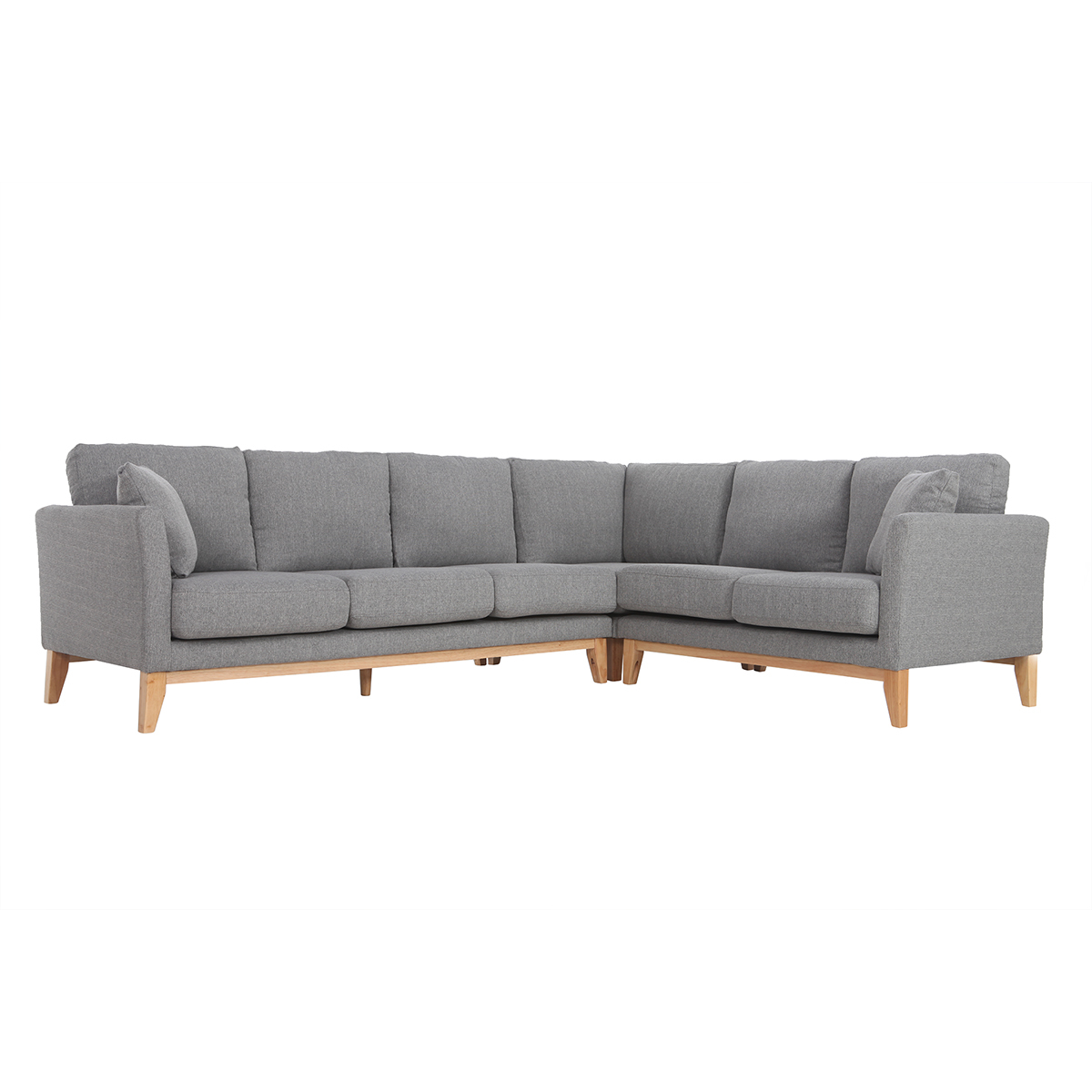 Canapé d'angle déhoussable scandinave 5-6 places en tissu gris clair et bois clair OSLO gris clair, MILIBOO