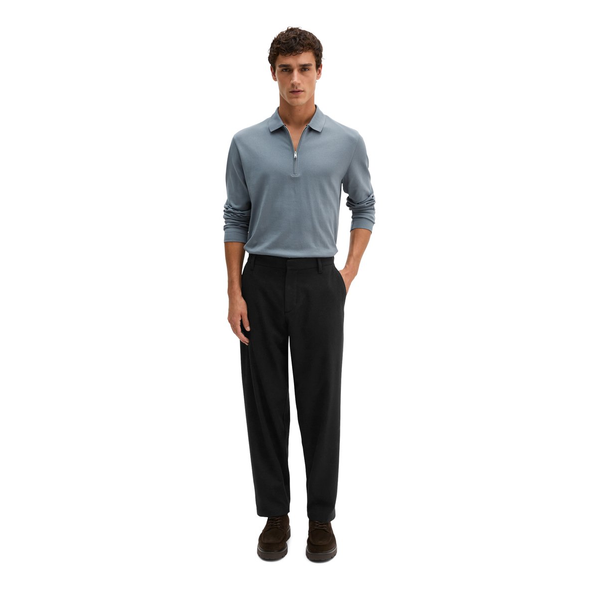 Polo à manches longues, coupe classique en jersey de coton bio tout doux noir, MARC O'POLO
