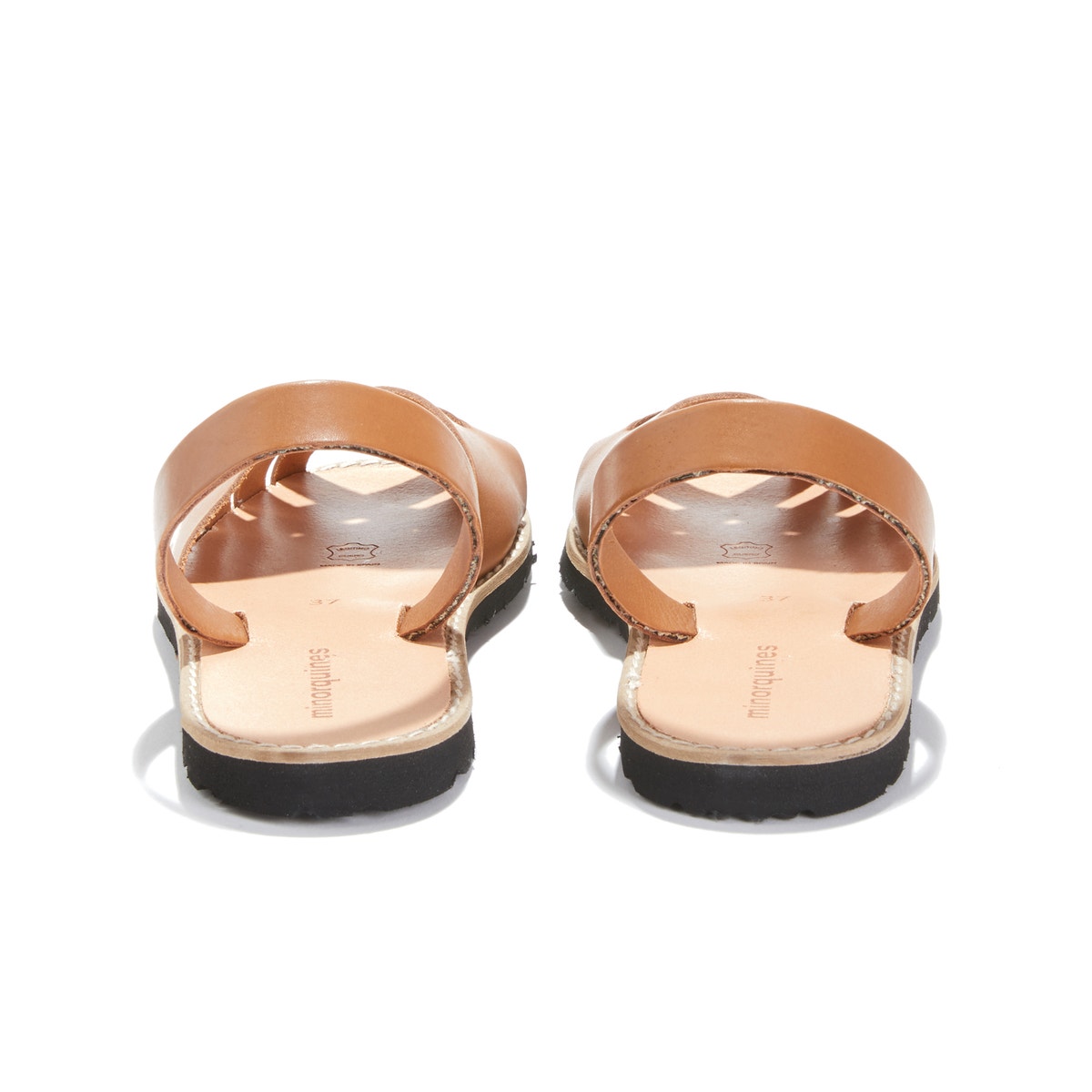 Sandales cuir en cuir lisse pour femme. Bride au cognac, MINORQUINES