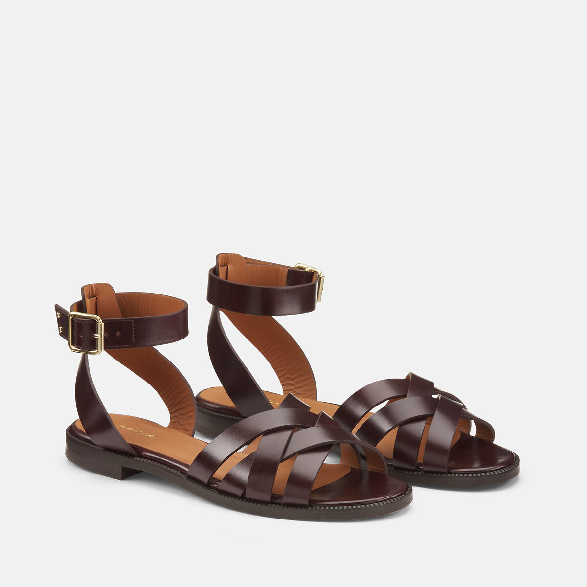 N°203 Flat Leather Sandals chocolate, RIVECOUR