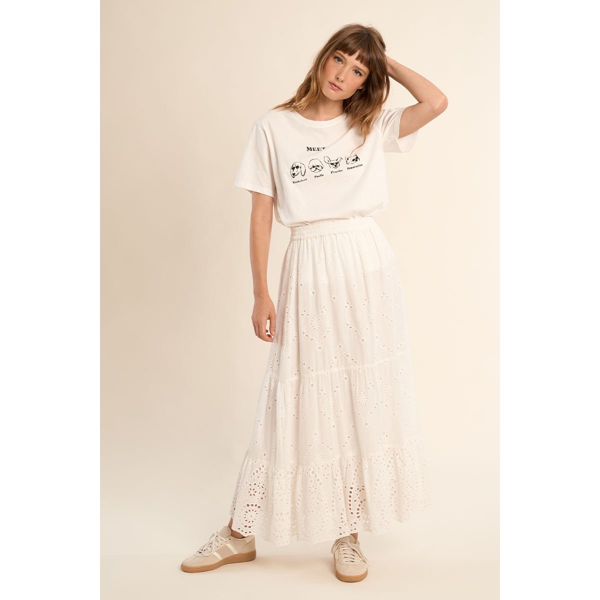 Jupe longue en coton, à broderie anglaise blanc, MOLLY BRACKEN