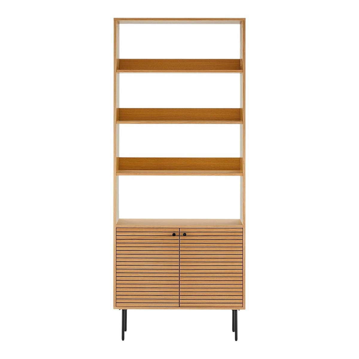 Bibliothèque étagère salon 2 portes effet rainuré ASSENS bois naturel, PIER IMPORT