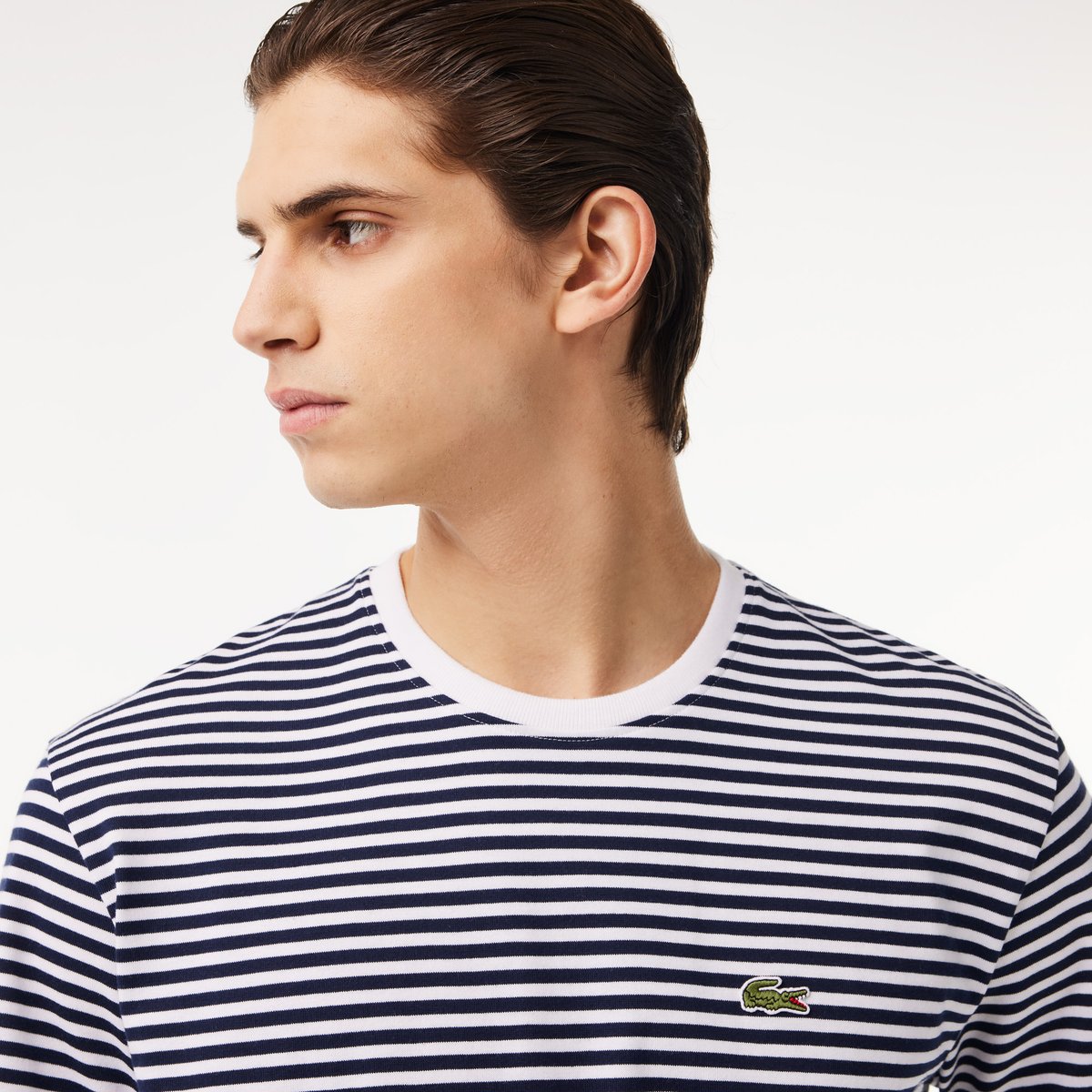 T-shirt coton épais rayé blanc-522, LACOSTE