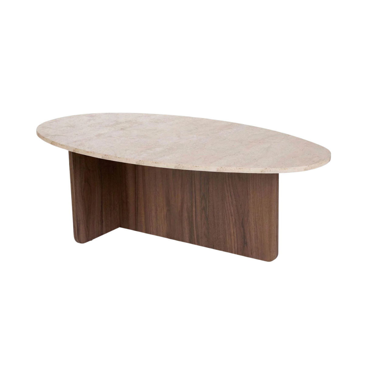 Table basse avec plateau ovale - ANNA noyer / travertin, CALICOSY
