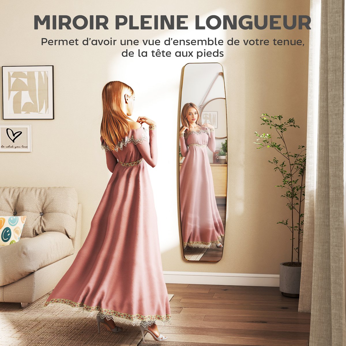 Miroir mural Verre Or jaune, HOMCOM