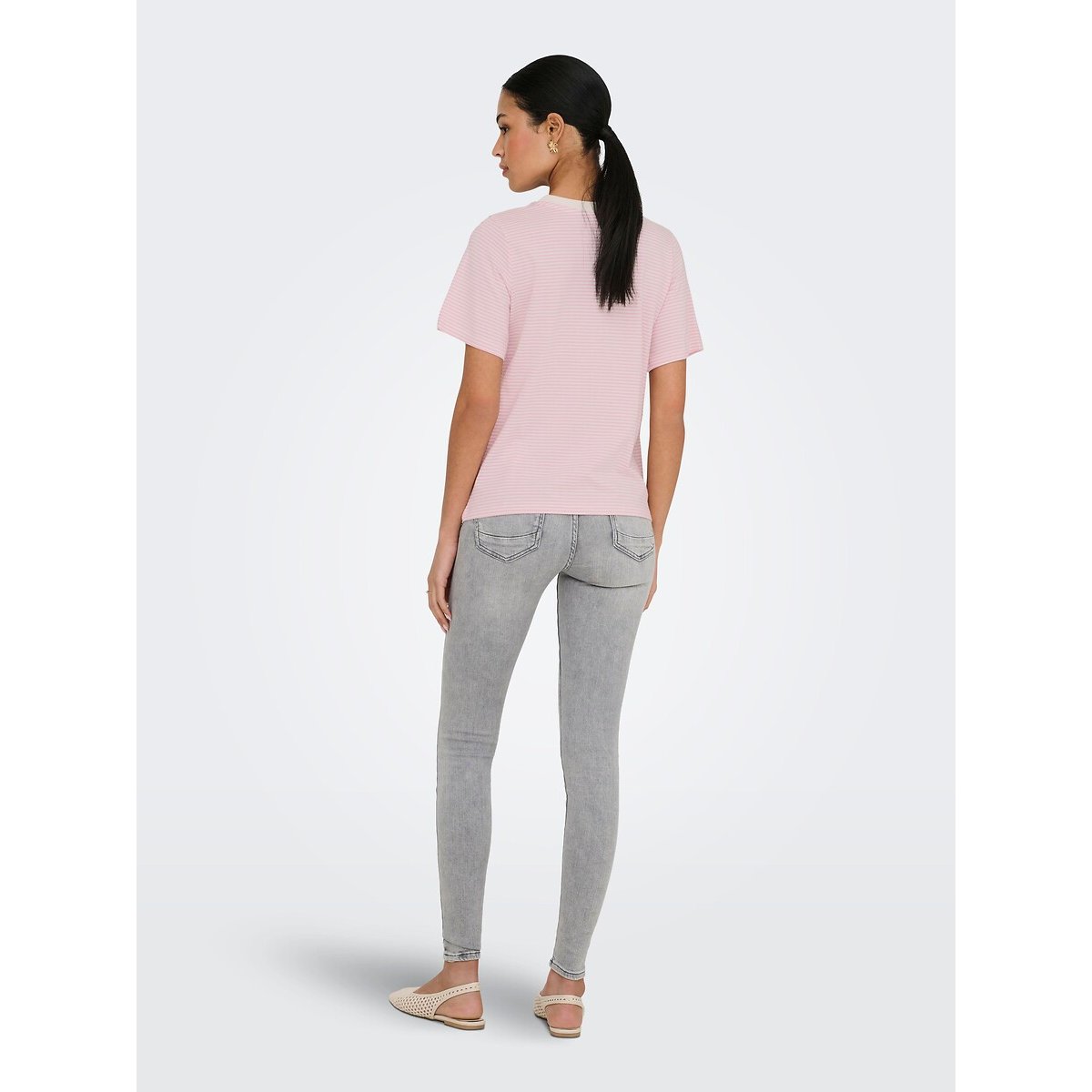 T-shirt manches courtes rayé blanc/rose, JDY